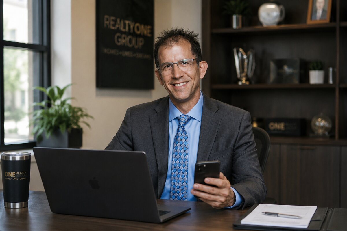 Mike Greco at his desk in the Realty ONE Group office