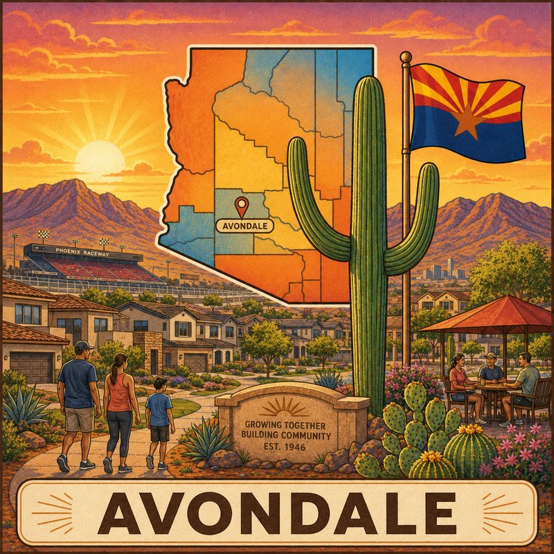 Avondale — vintage Arizona travel-poster style illustration