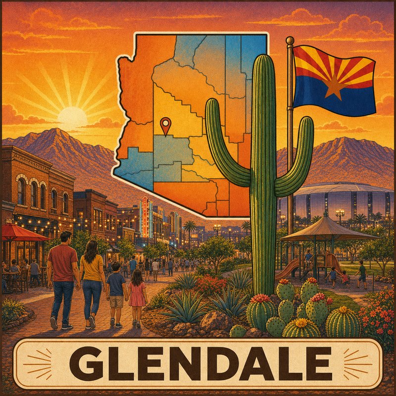 Glendale — vintage Arizona travel-poster style illustration