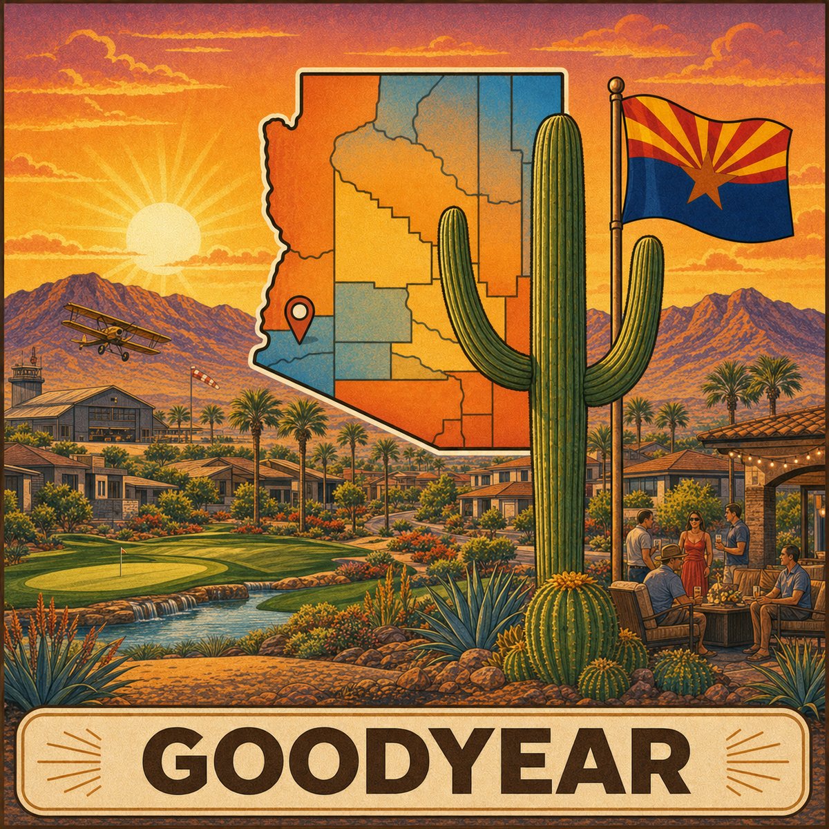 Goodyear — vintage Arizona travel-poster style illustration