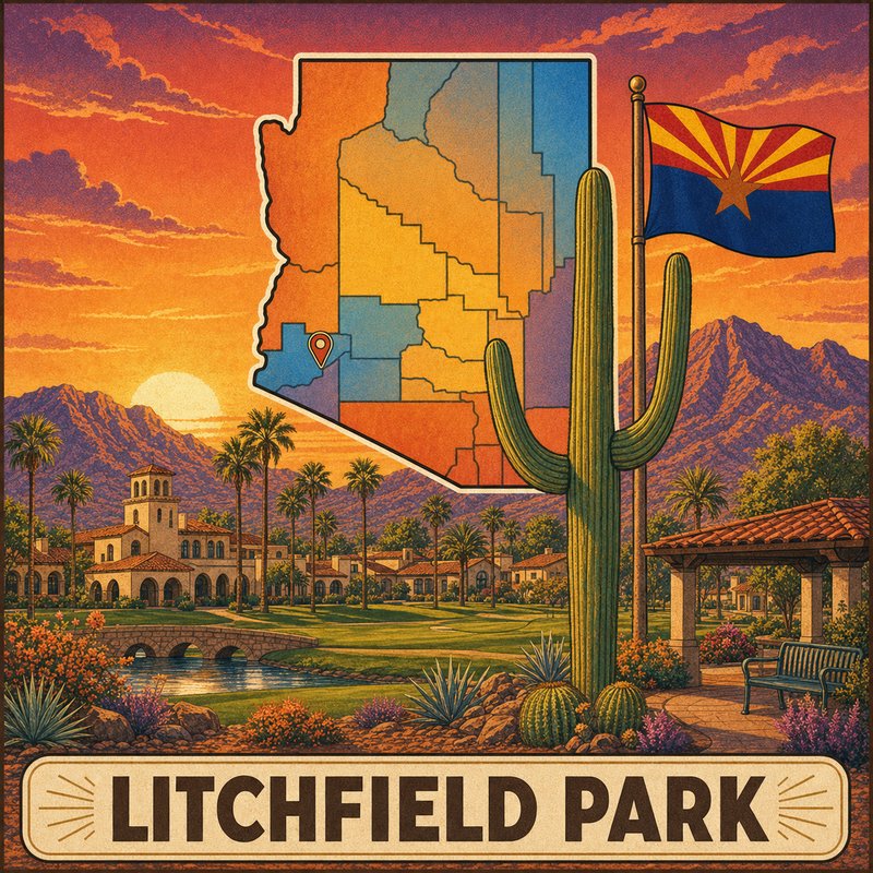 Litchfield Park — vintage Arizona travel-poster style illustration