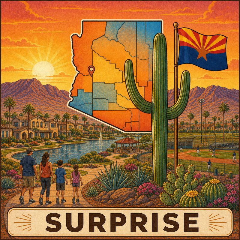 Surprise — vintage Arizona travel-poster style illustration